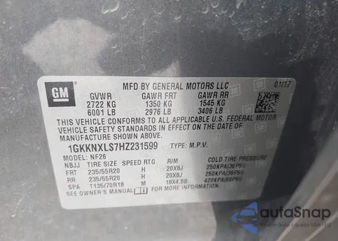 2017 GMC Acadia Denali из США, поврежденный, VIN 1GKKNXLS7HZ231599